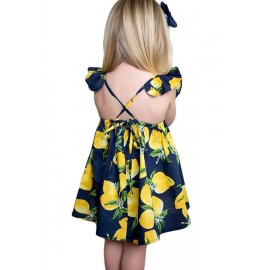 Navy Blue Lemon Print Girls’ Sundress