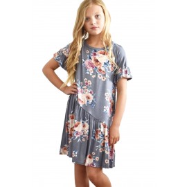 Gray Girls Floral Print Dress