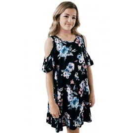 Black Floral Cold Shoulder Tunic Dress