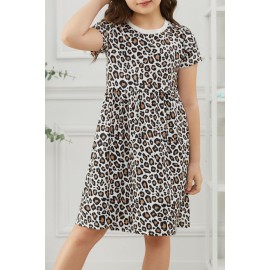 Little Girls' Leopard Print Short Sleeve Mini Dress