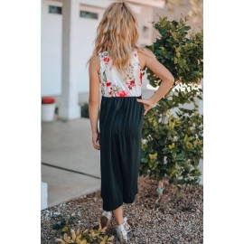 Black Crewneck Sleeveless Floral Patchwork Kids Maxi Dress