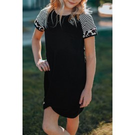 Black Leopard Striped Splicing Twist Knot Kids Dress