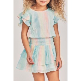 Multicolor Little Girl Pastel Striped Mini Dress