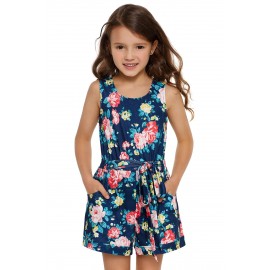 Blue Floral Romper for Little Girls