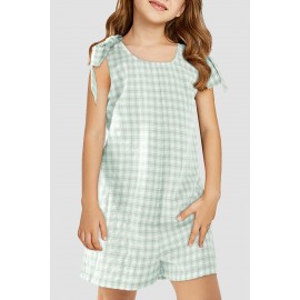 Green Little Girls Gingham Romper