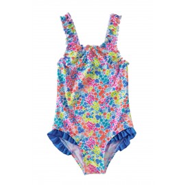 Multicolored Bow Ruffle Girls’ One Piece Swimsuit