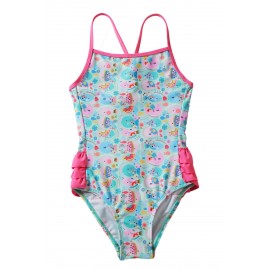 Girls’ Cartoon Fish World Ruffle Back Teddy Swimsuit