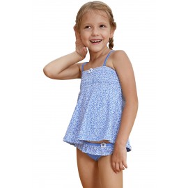 Blue Printed Kid Girls Tankini Swimwear