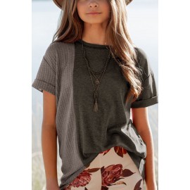 Gray Girls Mix Waffle Textured Short Sleeve Top