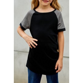 Black Raglan Sleeve Kid Tee with Side Buttons