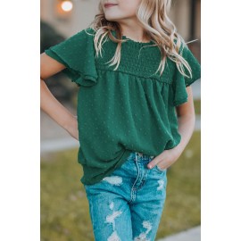 Green Little Girl Swiss Dot Ruffle Sleeves Top