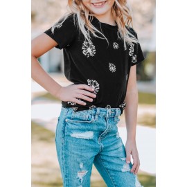 Black Dandelion Print Little Girl Tee