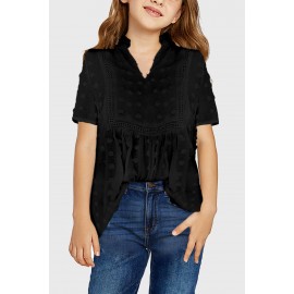 Black Little Girl Swiss Dot Short Sleeve Flowy Top