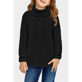 Black Turtleneck Knitted Girls Sweater