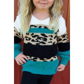 Girl's Turquoise Leopard Knitted Sweater